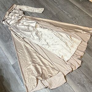 Boohoo Satin Asymmetric Draped Maxi Dress/ Formal Gown- Champagne